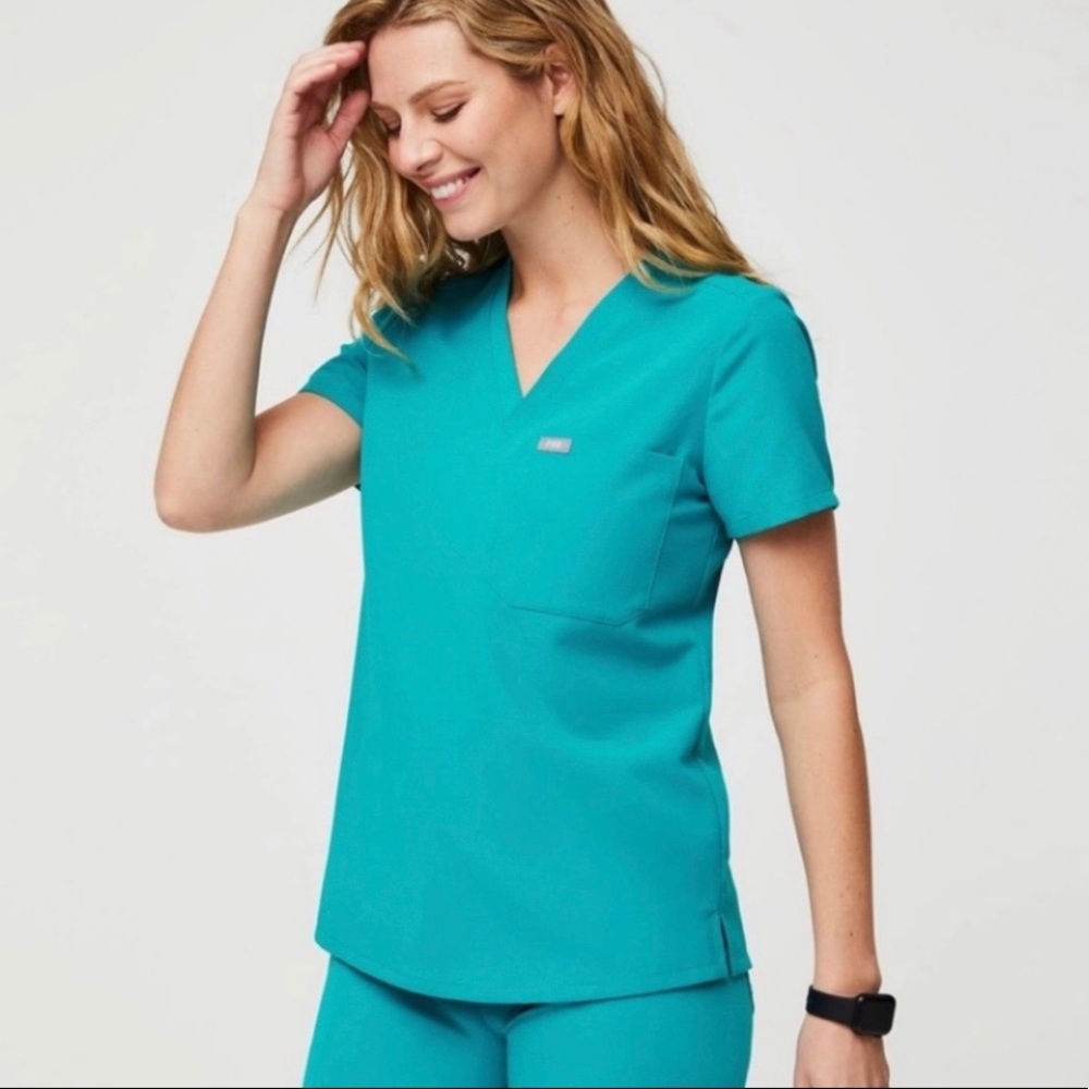Figs Teal Catarina scrub top